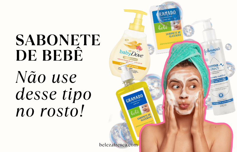 Imagem de mulher lavando o rosto com vários sabonetes de bebê