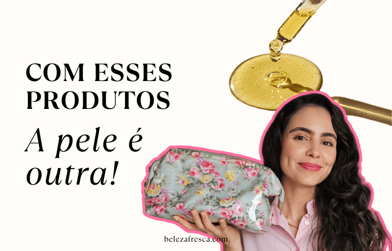 Imagem de mulher com uma nécessaire com produtos de skincare